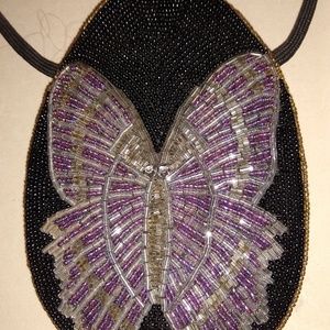 Deco butterfly beaded purse w/ straps